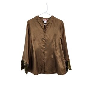 April Cornell Women's Poly Lightweight Satin Button Front Fit & Flare Gypsy Top